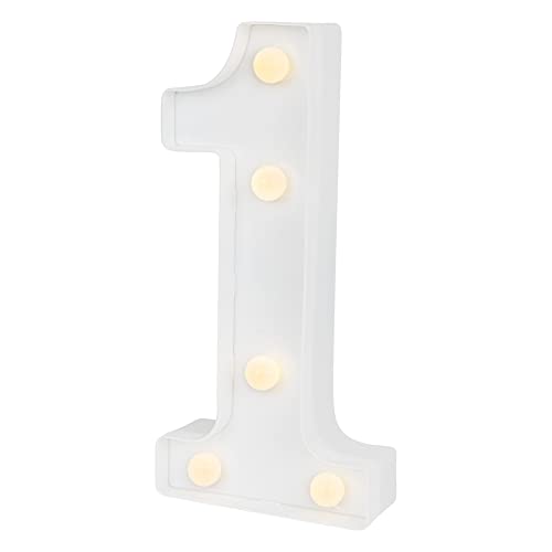 Image of Restaurantware Illumify 7.1 x 1.2 x 8.7 Inch Light Up Number 1 Durable Marquee LED Light - Number 1 Touchproof White Plastic Party Light Keyhole Slot For Parties Weddings Or Special Events