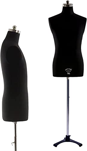 Klänningsform kvinnlig skyltdocka överkropp mannekäng plus storlek sömnad skyltdocka överkropp, svart klänningsformer mannekängor kropp med metallstång, för klädmakare eller studenter matchande