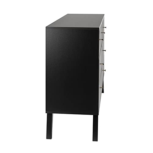 Pemberly Row Mid Century Modern 7 Drawer Bedroom Dresser With High Solid Wood Legs In Black #TOP2