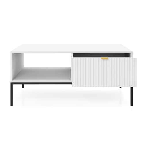 Lomadox Sofatisch Couchtisch in weiß, Fußgestell schwarz, Griffe goldfarben – Bild 5