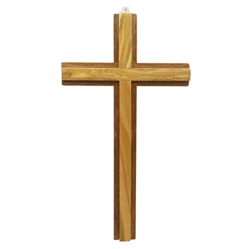 kruzifix24 Devotionalien Wandkreuz Holzkreuz modern Mahahoni Kreuzauflage Olivenholz 20 x 11 cm Schmuckkreuz Cover