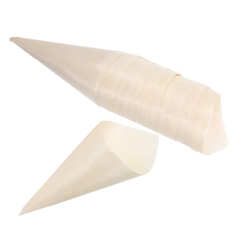 LIGIGWASH 50個入り使い捨て木製カナッペコーン 食品用錐カップ アイスクリーム木製コーン カクテルパーティー向け指先のスナックトレイ ベニ