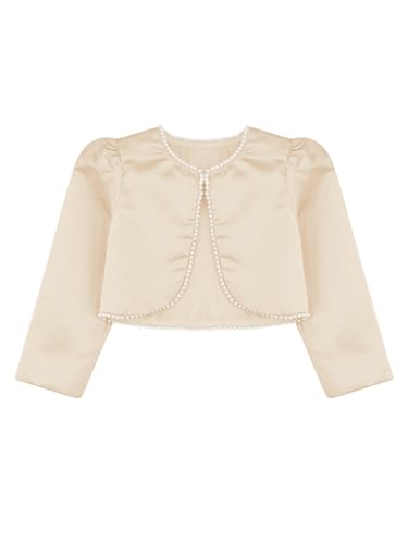 renvena Kids Girls Elegant Satin Cardigan Long Sleeve Flower Wedding Party Shrug Bolero Dress Cover Up3