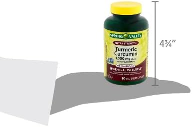Spring Valley Turmeric Curcumin 1500mg- with Black Pepper Vegetarian Capsules, 90ct +DRI Store Sticker.