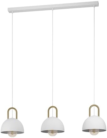 EGLO Calmanera 3-Light Suspension Lamp, White Metal Lighting, Brushed Brass, Hanging Living Room Light, E27 Socket