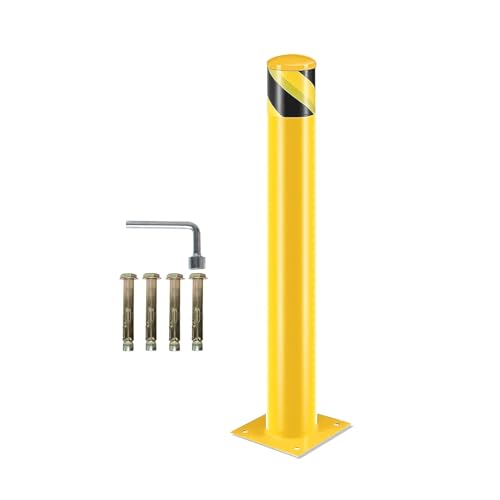 Bollards Post, Steel Safety Bollard with 4 Anchor Bolts，36" x 4.5" Parking Barrier Post with Reflective Tape for Traffic Control Driveway Barrier Parking Pole Garage(36inch 1PCS)