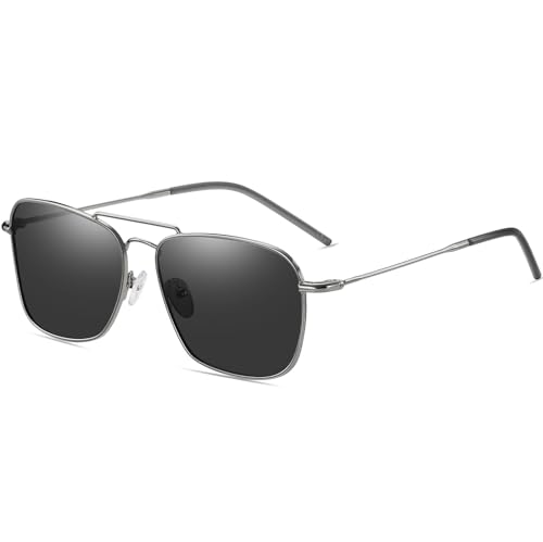 Image of DUCO Reverse Lenses Square Sunglasses for Men Women,Retro Polarized Sun Glasses Classic Shades Double Bridge DC3046