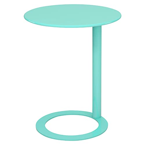 YSYJ Mesa de centro creativa moderna de metal multifuncional pequeña mesa auxiliar redonda práctica mesa auxiliar en forma de C para sofá lateral (48 x 69 cm, verde claro)