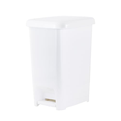 Image of Superio 10.5 Gal Slim Step On Pedal Plastic Trash Can, Waste Bin for Under Desk, Office, Bedroom, Bathroom- 42 Qt White