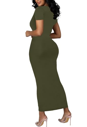 Image of Women's Long Bodycon Dresses Leopard Print Casual Maxi Club Party Tight Dress Short Sleeve