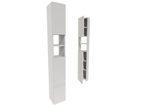 CraftPAK Badezimmerschrank 24 cm Breit, Badschrank, Hochschrank 7 Fächer Verstellbar 2 Türen Badezimmermöbel Badmöbel Schmal Holz Weiß