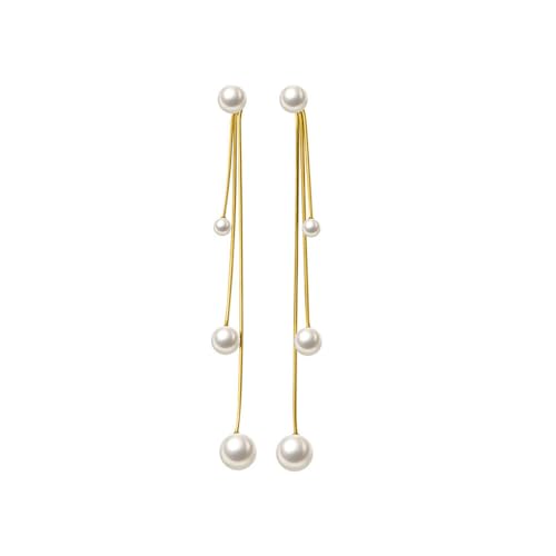 QKEPCY Boucles d'Oreilles Femme Argent 925 Créoles Perle Pendantes plaquées Or Longues Boucle d Oreille Perles Blanches Hypoallergénique Cadeau Bijoux...