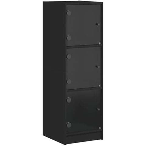vidaXL Black Highboard with Glass Doors Cover