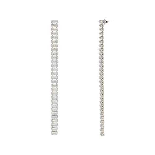 Image of I Jewels Valentines Special Sparkling Glamorous Silver Plated CZ and American Diamond Tassel Drop Fashionable Earrings for Women /Girls (E3117-118S)