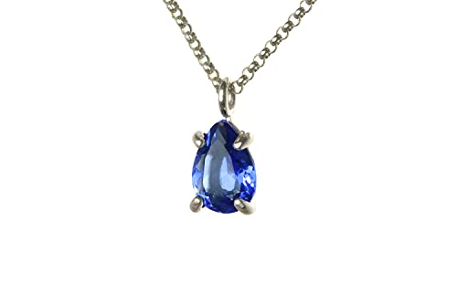 Collier saphir bleu poire, pendentif argent fait main femme chic