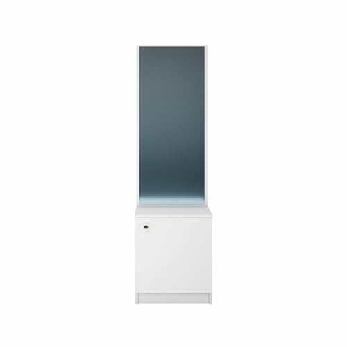 Image of VIKI |Engineered Wood Dressing Table 1 Door with Shelf, Mirror and Huge Storage Space | Vanity for Living Room, Bedroom (Frosty White - 43.8W x 40D x 182.6H cms)