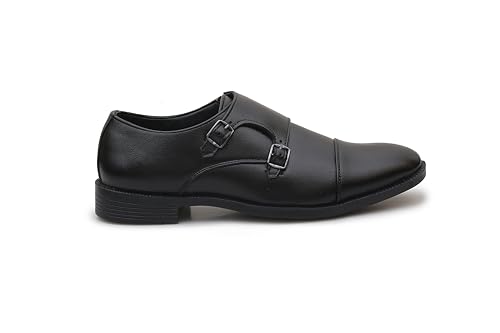 Image of Men's Double Monk Strap Formal Shoes | Cap Toe Design, Polished Upper, Soft Cushioned Insole, TPR Outsole, Slip-On Formal Shoe for Men Office Dress, Party & Wedding Footwear