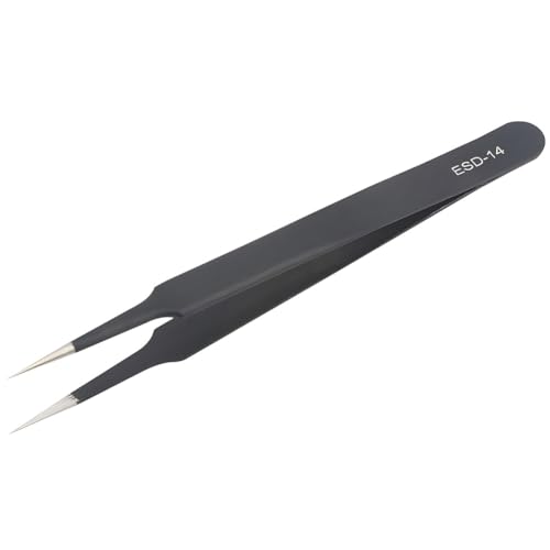 ESD-14 Pince à épiler de précision en acier inoxydable à pointe fine et antistatique pour réparation de montre de téléphone, outil de soudure