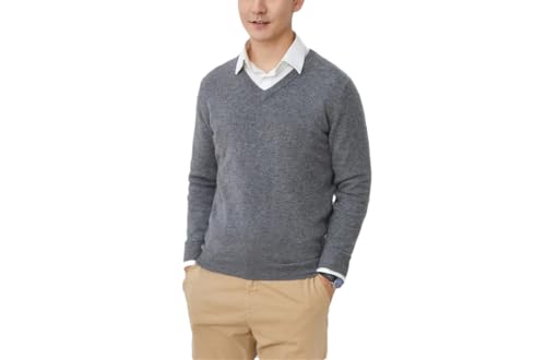 Men Cashmere Sweater Cotton Blend Classic V-Neck Knitted Sweater Men Pullover Soft Warm Business Casual Jumper