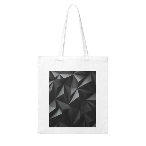 Black Geometric Large Canvas Tote Bag Cute Travel Shoulder Bag Reusable Washable Shopping Grocery Bags For Women Men