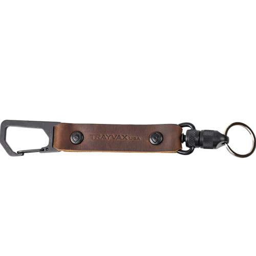 Trayvax Link Lanyard Leather Keychain, Quick Release Carabiner Clip Key Chain for Men and Women, Stainless Steel, Mississippi Mud