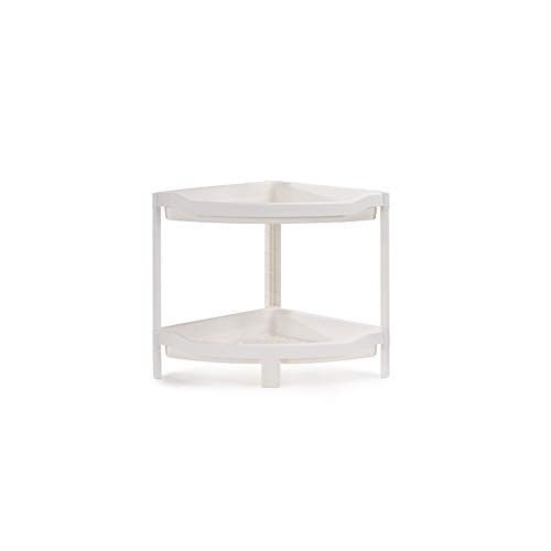 Candora Estantes de baño de esquina de ducha, triángulo/cuadrado rectangular de plástico, estante de almacenamiento de cosméticos, estante tipo de suelo (triángulo, blanco, 2 capas)