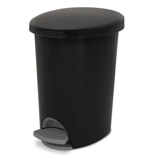 POMILER 2.6 Gallon Trash Can Small Plastic Trash Can with Step On Foot Pedal and Lid Small Trash Bin Trashcan Waste Basket for Toilet, Office, Bedroom, Kitchen, Living Room, Black (1)