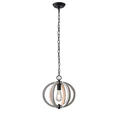 Lustre industriel en bois et métal vintage pour îlot de cuisine