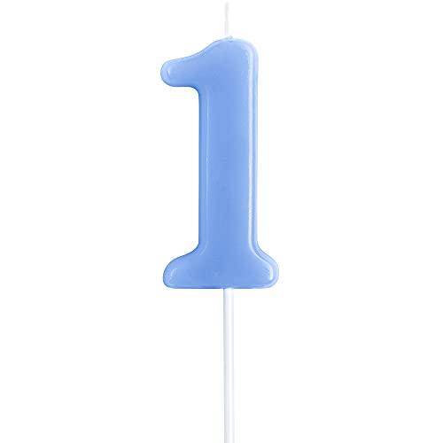 eusbon 1st Birthday Candle 2.76 Big Size Number Candle for Cake Decoration Birthday Party Wedding Anniversary Blue (Number 1)