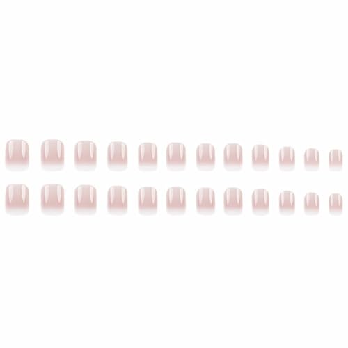 juggssa Short Square Press on Nails French Fake Nails Ombre Acrylic Nails Press on Full Cover Glossy False Nails Artificial Stick on Nail for Women Manicure Decoration 24PCS
