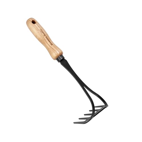 Rastrillo de mano de acero inoxidable con mango de madera