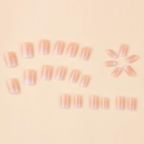 24Pcs Square Short Press on Nails French Fake Nails Pink White Gradient False Nails Full Cover Glossy Glue on Nails Reusable Artificial Stick on Nails Acrylic Nails for Women Manicure Decorations