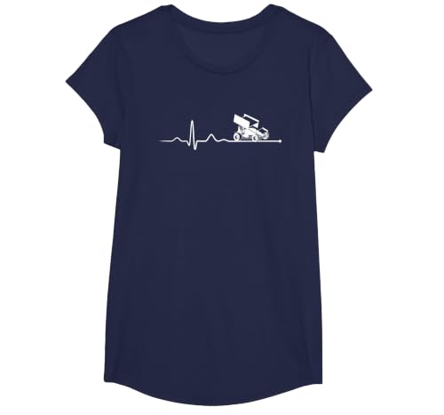 Sprint CAR Racing: Sprint Car Racing Heartbeat T-Shirt, Girls, Navy Blue, Small