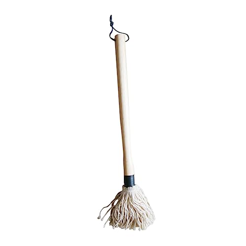 TOYANDONA 2Pcs Barbecue Mop with Long Hardwood Handle Cotton Fiber Head for Basting Sauces Marinades for Grilling Roasting Meats Includes Replacement Mop Heads