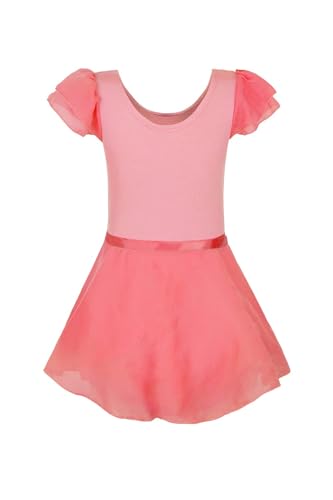 Image of EQSJIU Ballet Leotards for Girls with Removable Skirt Combo Tie Ruffle Sleeve Ballet Dance Dress Outfit 2-12 Years
