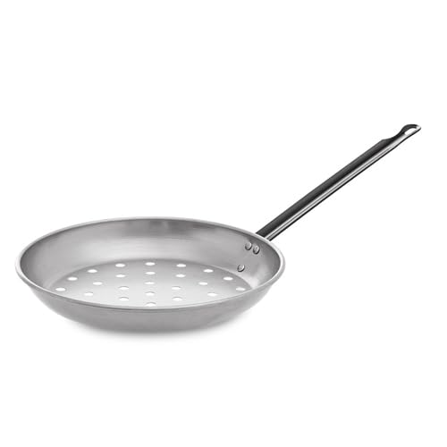 VoltShine Sartén de Acero Pulido de 26 cm, Ideal para Asar castañas y cocinar a Fuego Directo, proporcionando una cocción Uniforme.