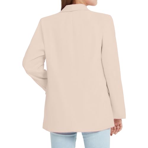 Girls' Casual Blazer Jacket Long Sleeve Notched Lapel Collar Open Front with Inner Pockets Soft Kids Suit Coat 3-14T2