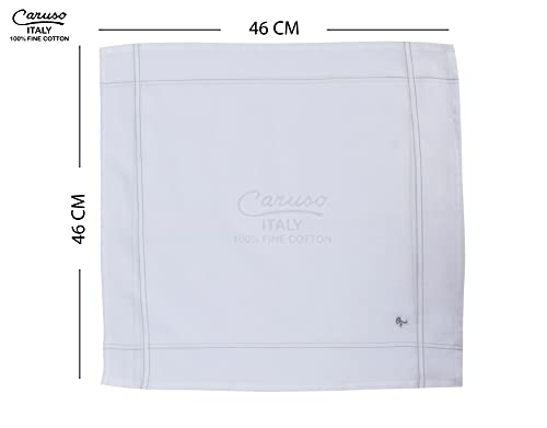Caruso Italy Men's Initial Monogram Embroidery 100% Pure Cotton Handkerchief White Base With Colored Border - Pack Of 6
