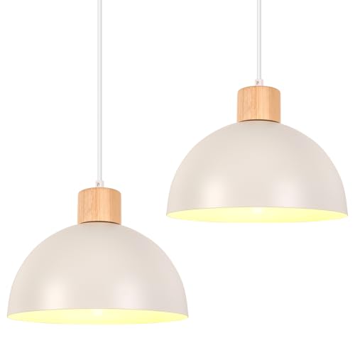 iDEGU Lot de 2 Lustres Suspensions Rétro Suspension Luminaire Moderne Style Demi-Cercle Plafonnier E27 en Bois Métal Lampe Suspension pour Salle à Manger...