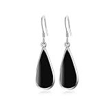 Bonitos aretes colgantes para mujer, aretes de cartílago con forma de lágrima negra, base chapada en oro blanco, joyería clásica de orejas