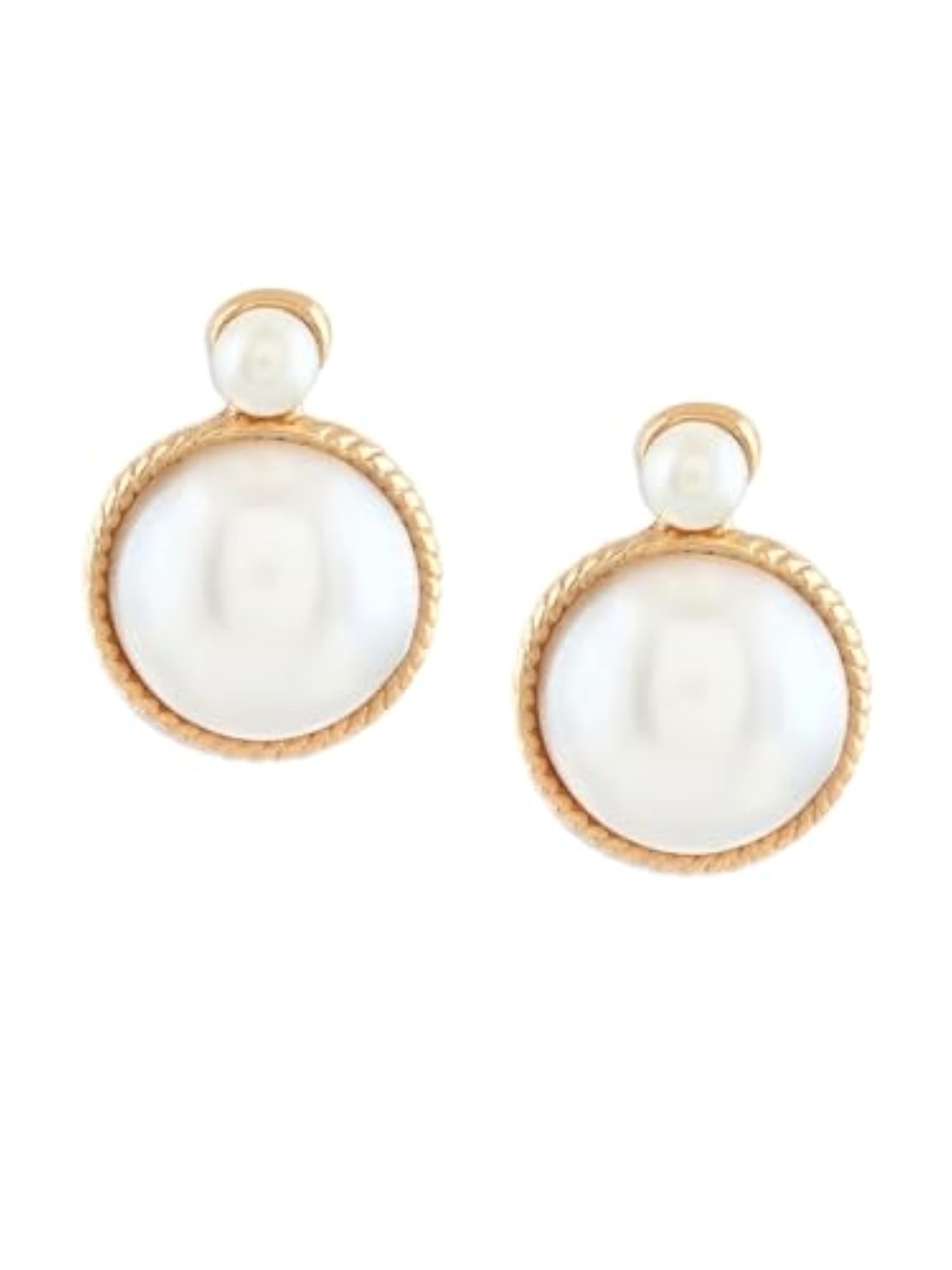 Gold Tone Pearls Embellished Statement Studs Earrings