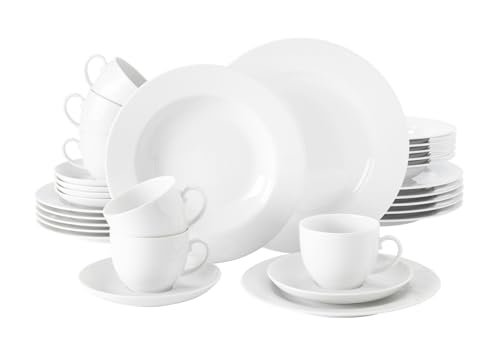 Seltmann Weiden Kombiservice 30-teilig weiß | Set für bis zu 6 Personen | Serie Rondo | beinhaltet je 6 Speiseteller, Suppenteller, Frühstücksteller, Kaffeeober- und Untertassen