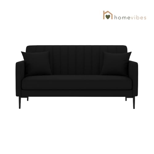 Image of 3+2 Seater Velum Fabric Sofa Set for Living Room, Modern Design with High Density Foam, Solid Wood Frame, Ergonomic Comfortable Seating for Home & Office (Black, 2 Seater) | Soft foam comfort, Strong wood frame