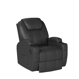 Furniwell rocker recliner chair with massage for elderly leather adjustable 360swivel rocking sofa for living room with remote control cup holders black  urban country home decor