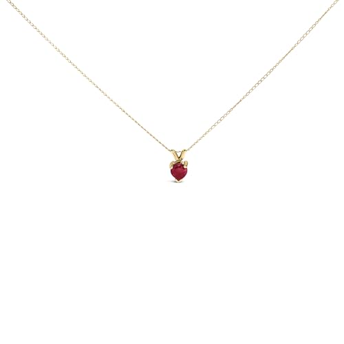 14K Yellow Gold 5X5 MM Heart Shaped Red Ruby Solitaire Pendant Necklace