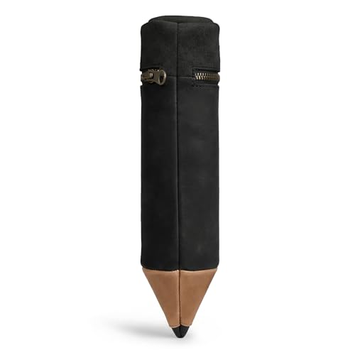 Image of Hide & Play, Pencil-Shaped Case for Pens, Pencils, Markers, and Office Accessories, Zippered Bag, Pen Storage, Full Grain Leather, Handmade (Charcoal Black)