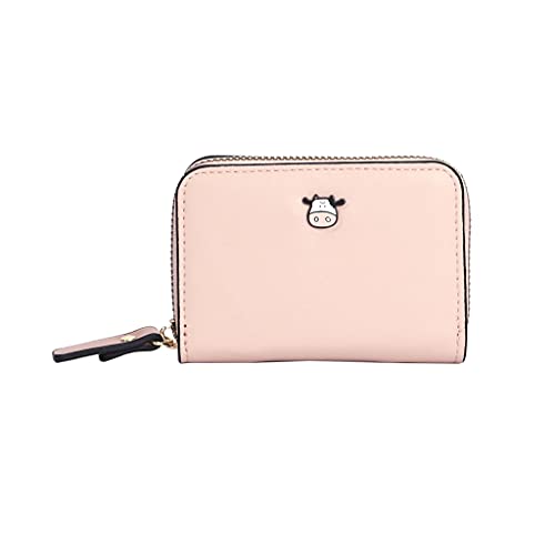 Image of Girls Cute Cow Credit Card Holder Zipper Wallet with 9 Card Slots & 2 Cash Pockets Coin Purse for Teen Women (PINK)