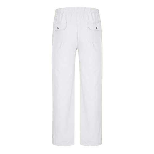 Sweatpants for Men 2024 Trendy Cotton Linen Casual Pants Straight Wide Leg Sweatpants Elastic Waist Drawstring Trouser4