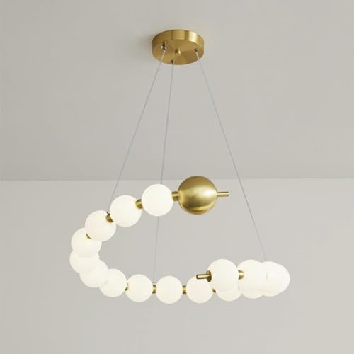 Lustre rond moderne en cuivre véritable et verre blanc lait haut de gamme