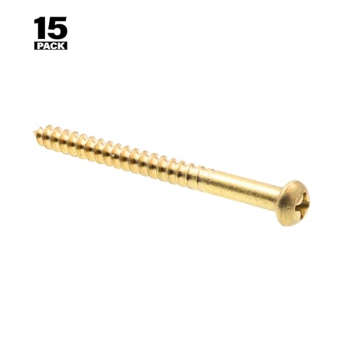 PRIME-LINE Tornillos para Madera, Cabeza Redonda, Sistema Phillips, 8 # X 2 Pulgadas, Latón macizo (15 piezas) miniatura 3
